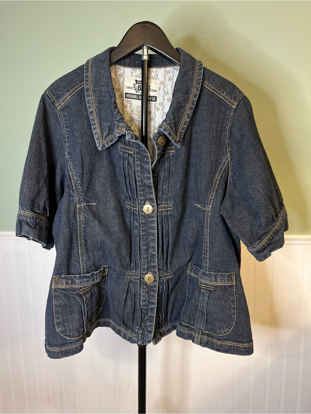 Vintage Route 66 Dark Blue Short Sleeve Denim Jacket w/Contrast Stitch. Size 1X